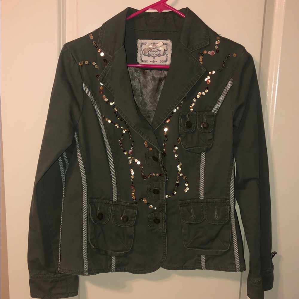 Sugarlips Olive Green Sequin-Embellished Women's Blazer